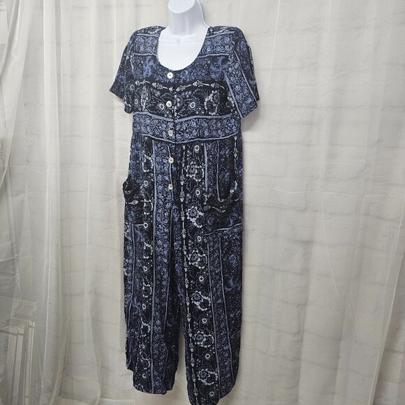 Molly Malloy Blue Floral Jumpsuit Cropped Cottagecore Boho 10P - Picture 7 of 12